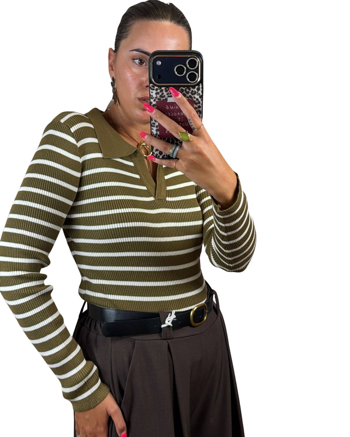 Polo righe oliva