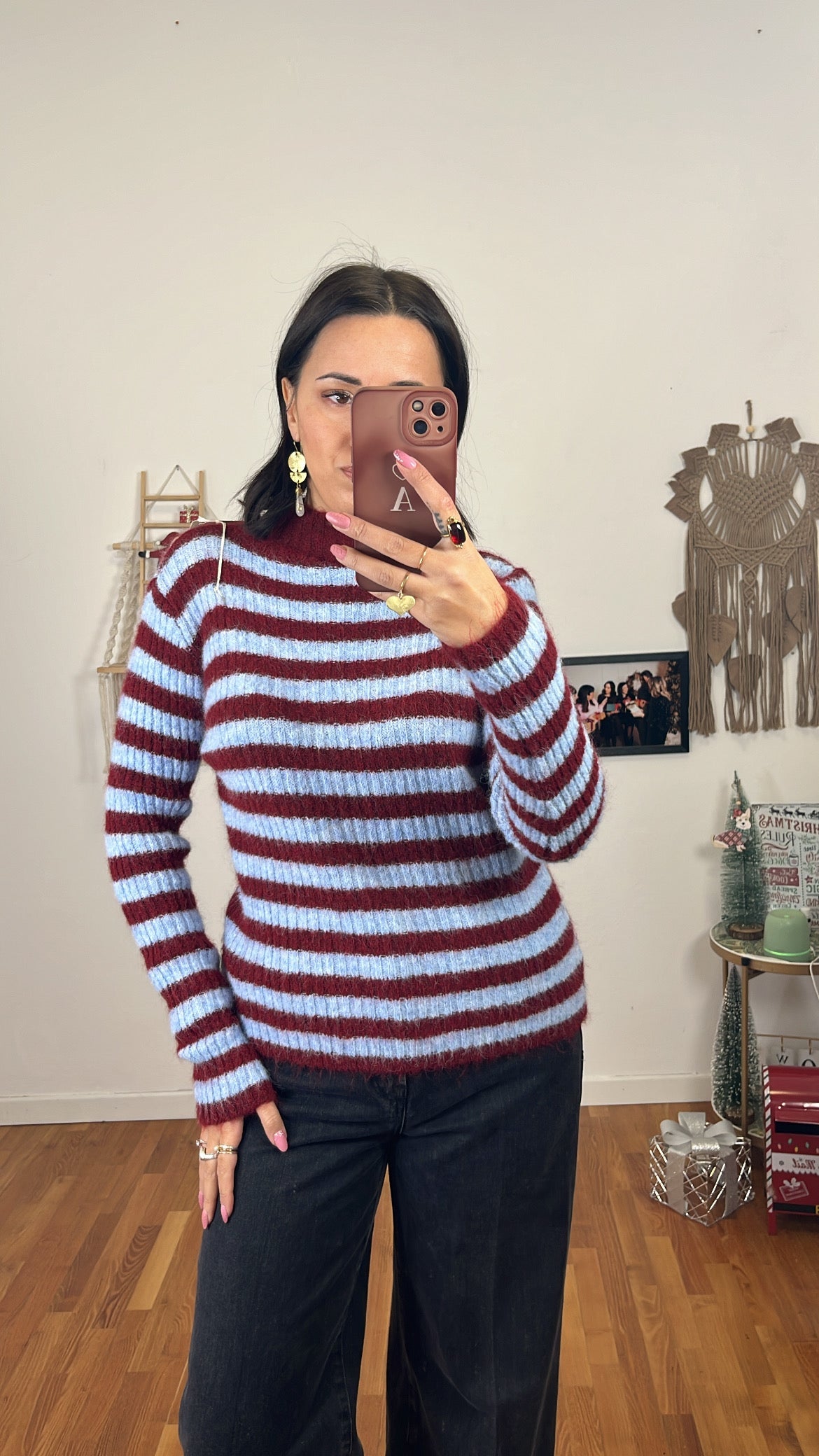 Maglioncino righe bordeaux e celeste