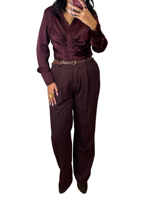 Pantalone gessato bordeaux