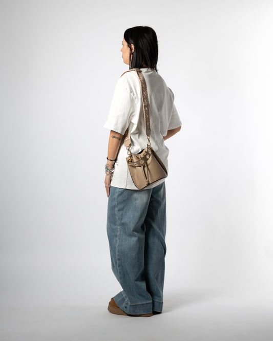 Tracolla taupe e bianco