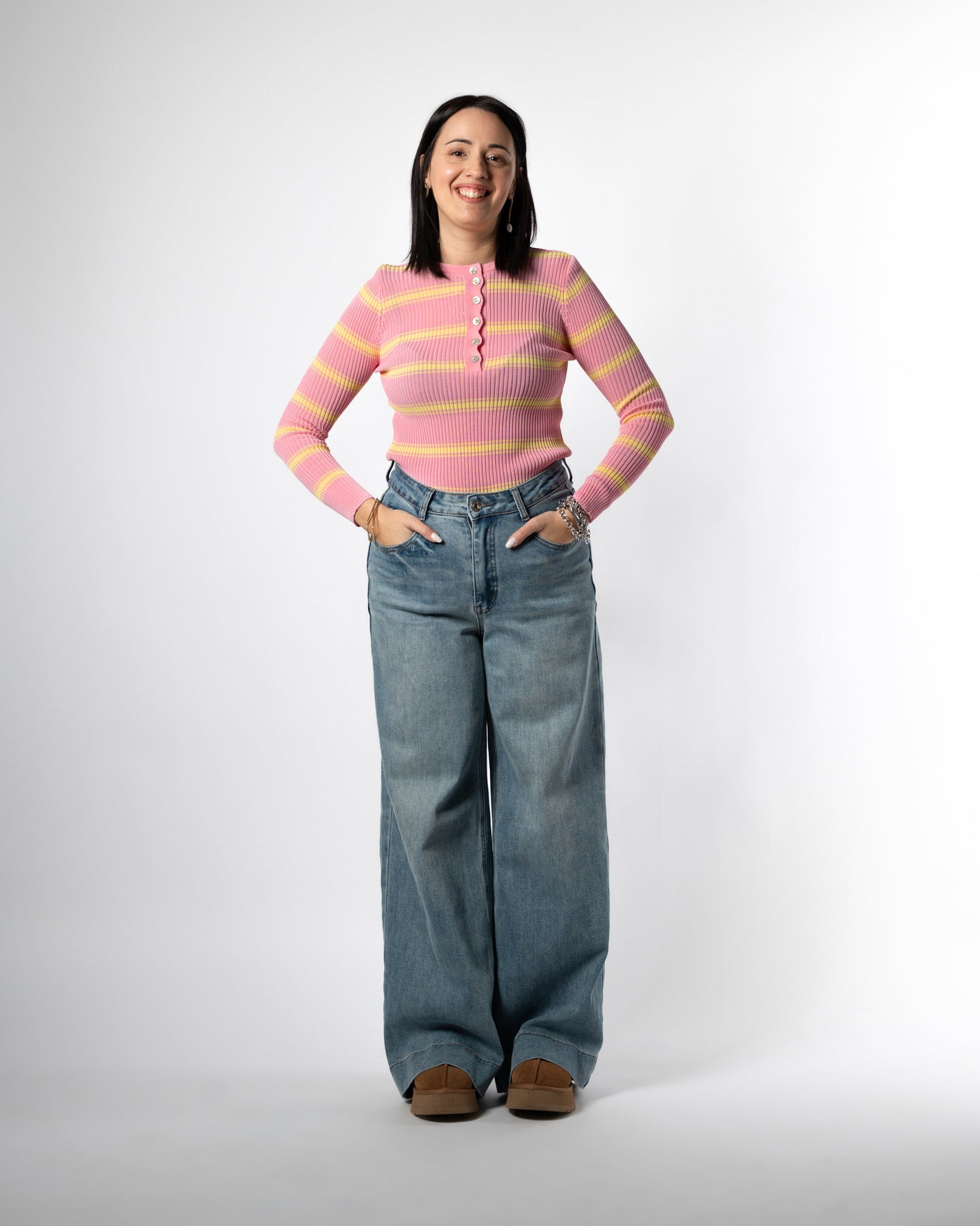 Maglia righe rosa/giallo