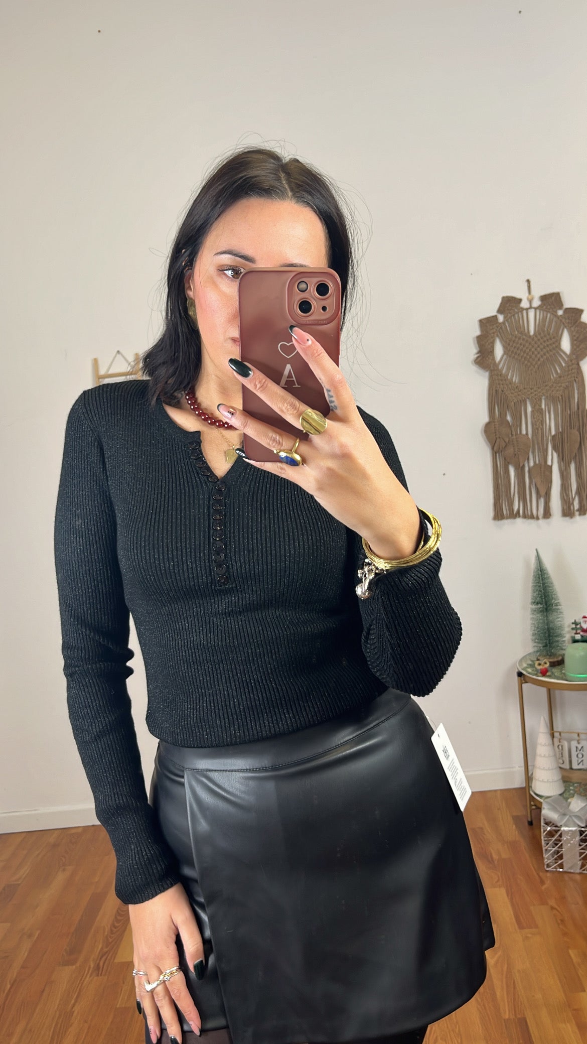 Maglia serafino lurex nero