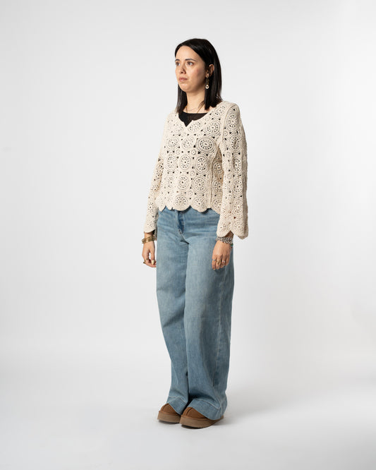 Maglia crochet avorio