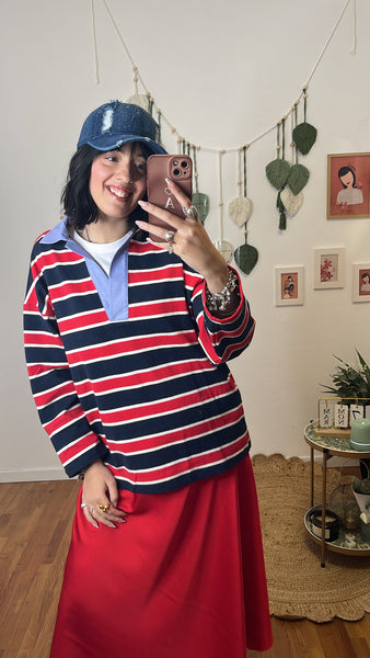 Felpa a polo rosso blu