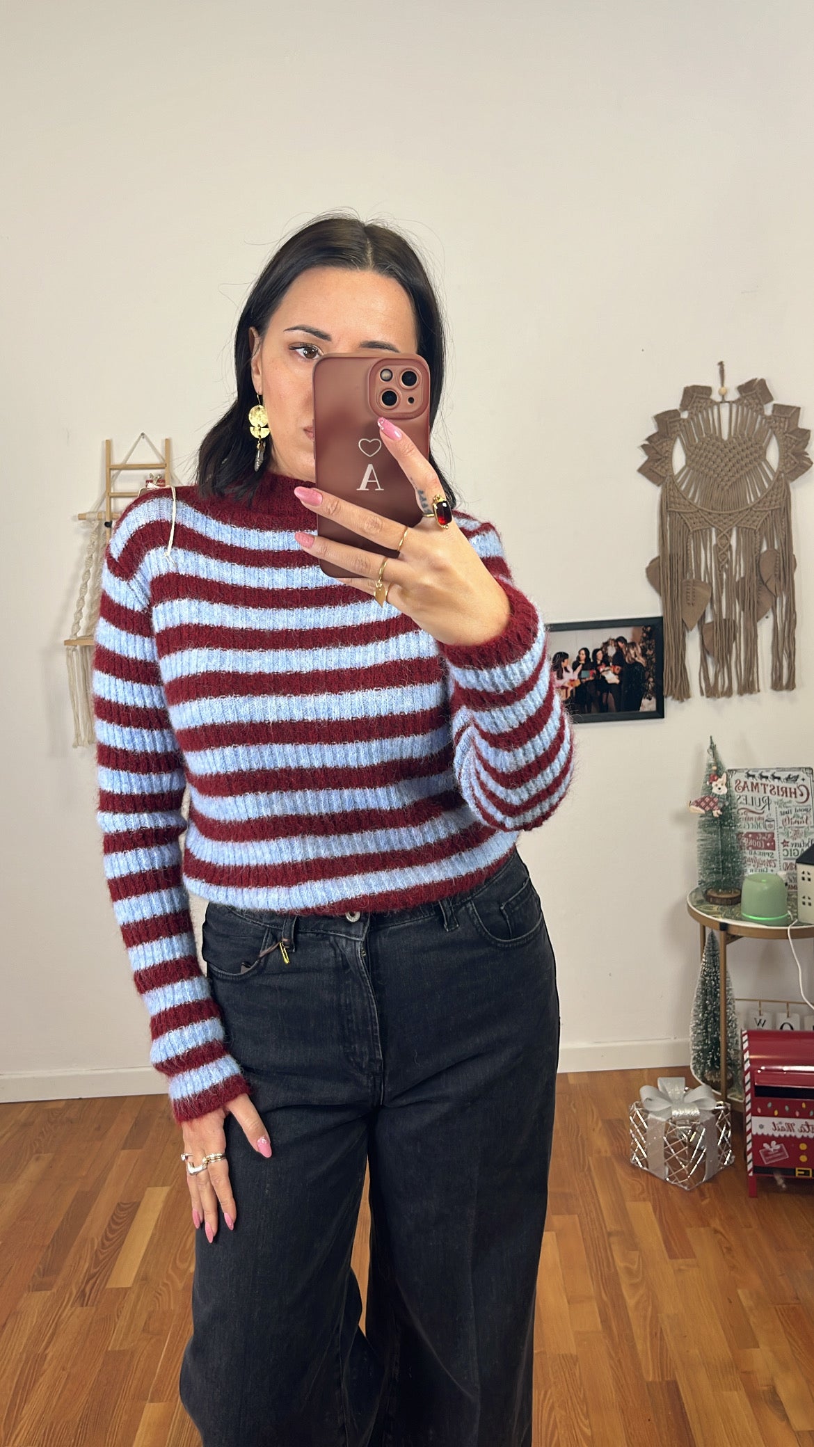 Maglioncino righe bordeaux e celeste