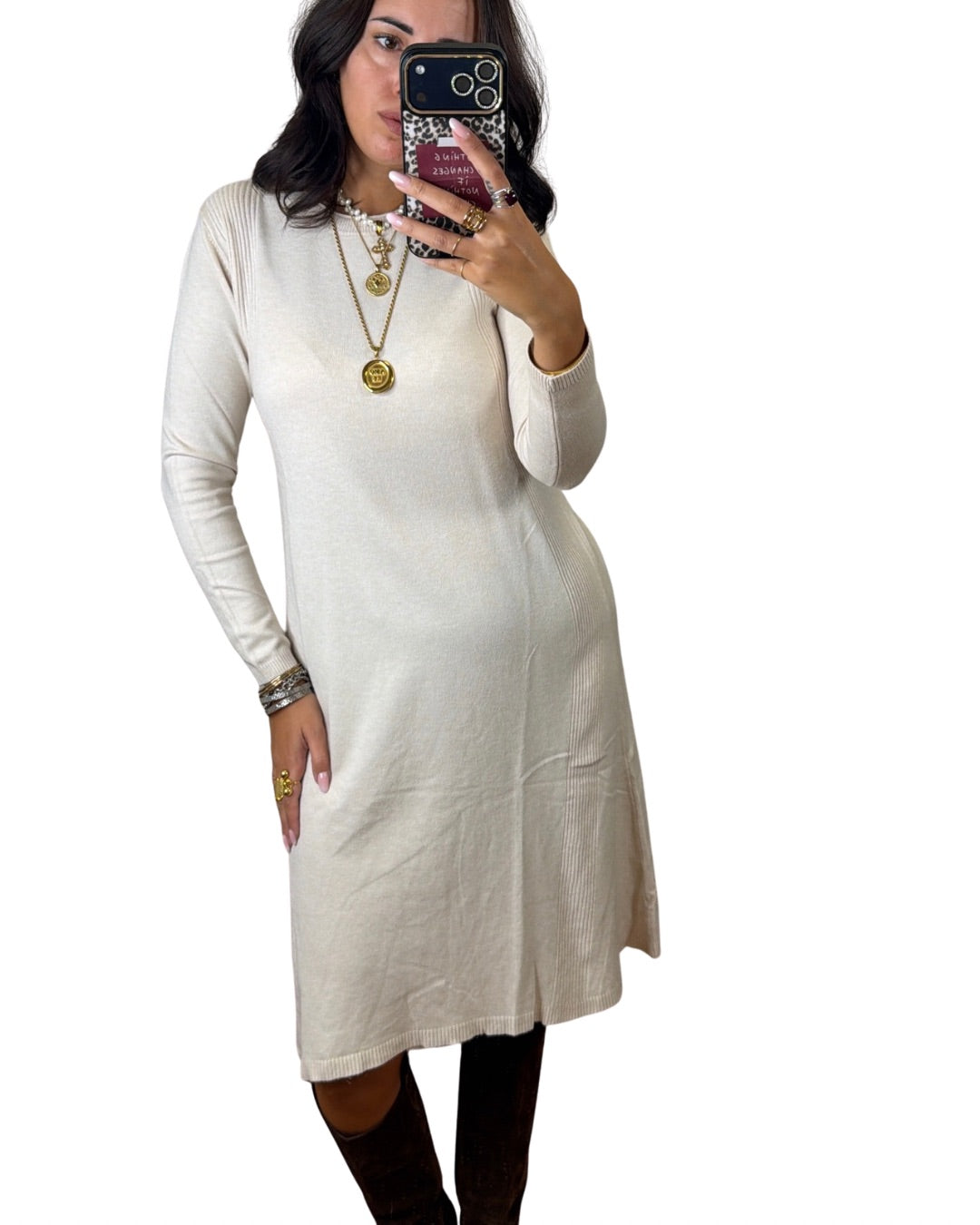 Abito maglia beige