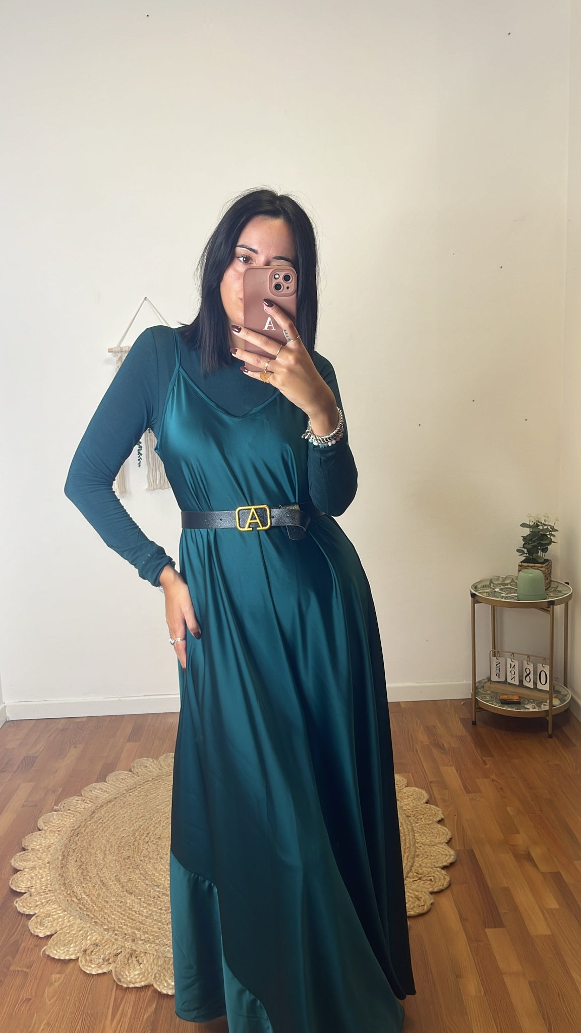 Abito slip dress verde bosco