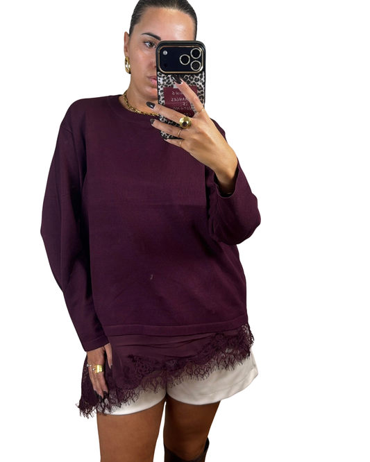 Maglia pizzo prugna