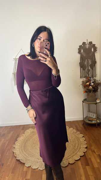 Gonna satin burgundy peso invernale