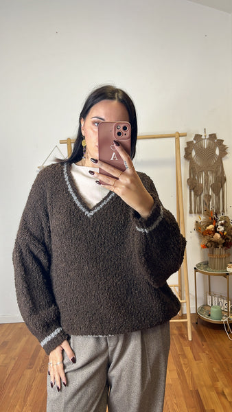 Maglione Anita cioccolato e tortora