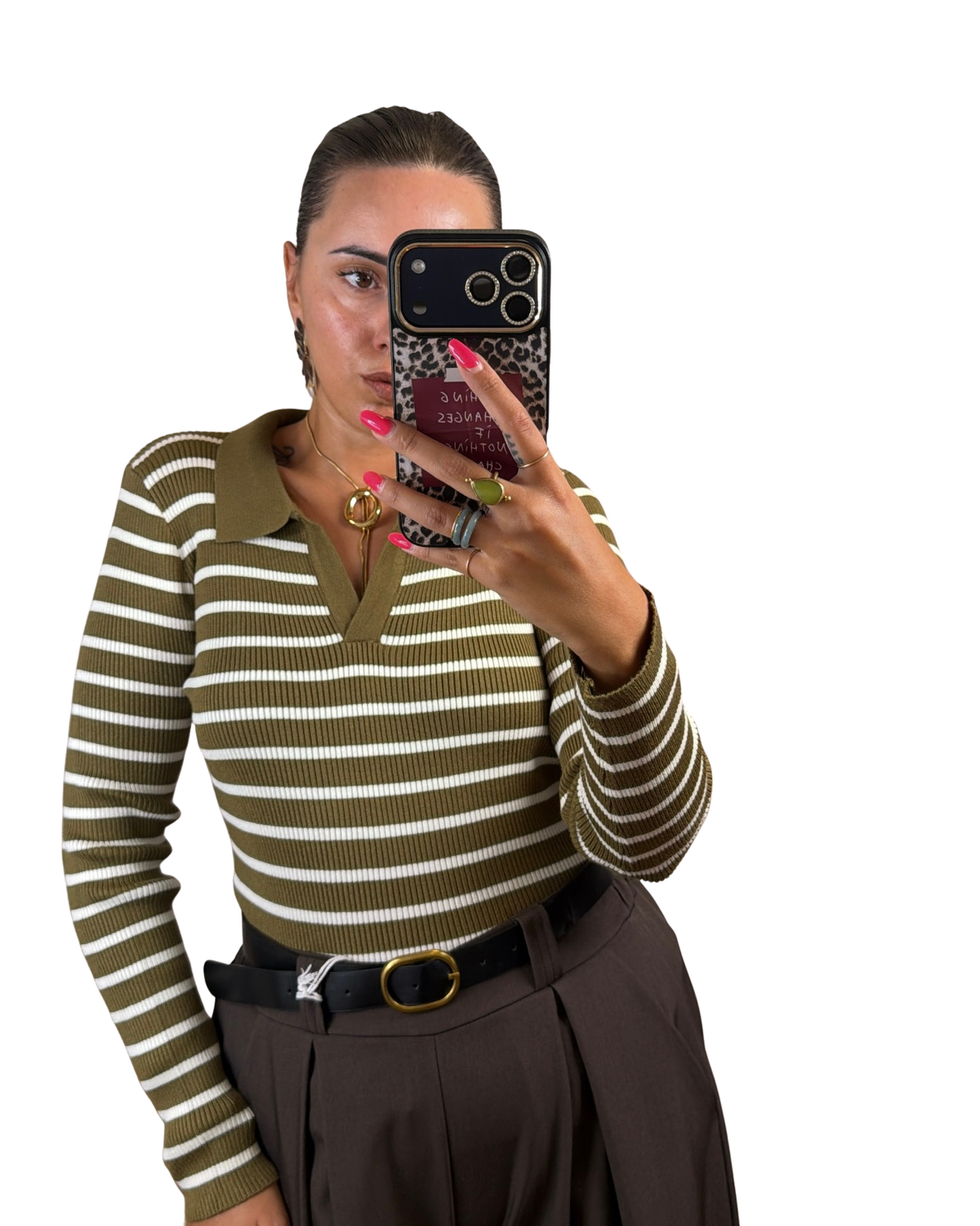 Polo righe oliva