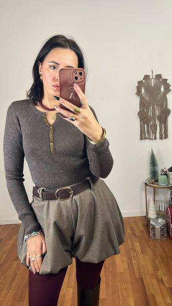 Maglia serafino lurex caffè