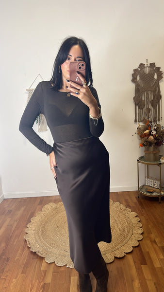 Gonna satin cioccolato fondente peso invernale