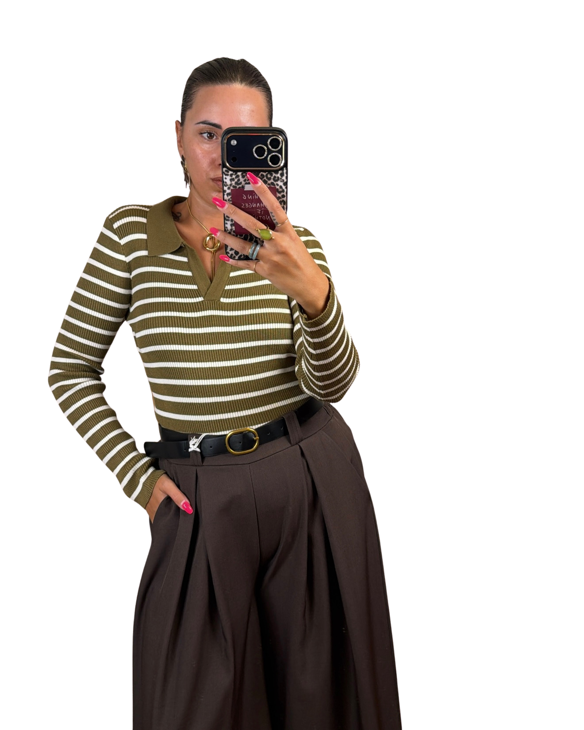 Polo righe oliva