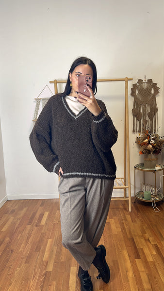 Maglione Anita cioccolato e tortora