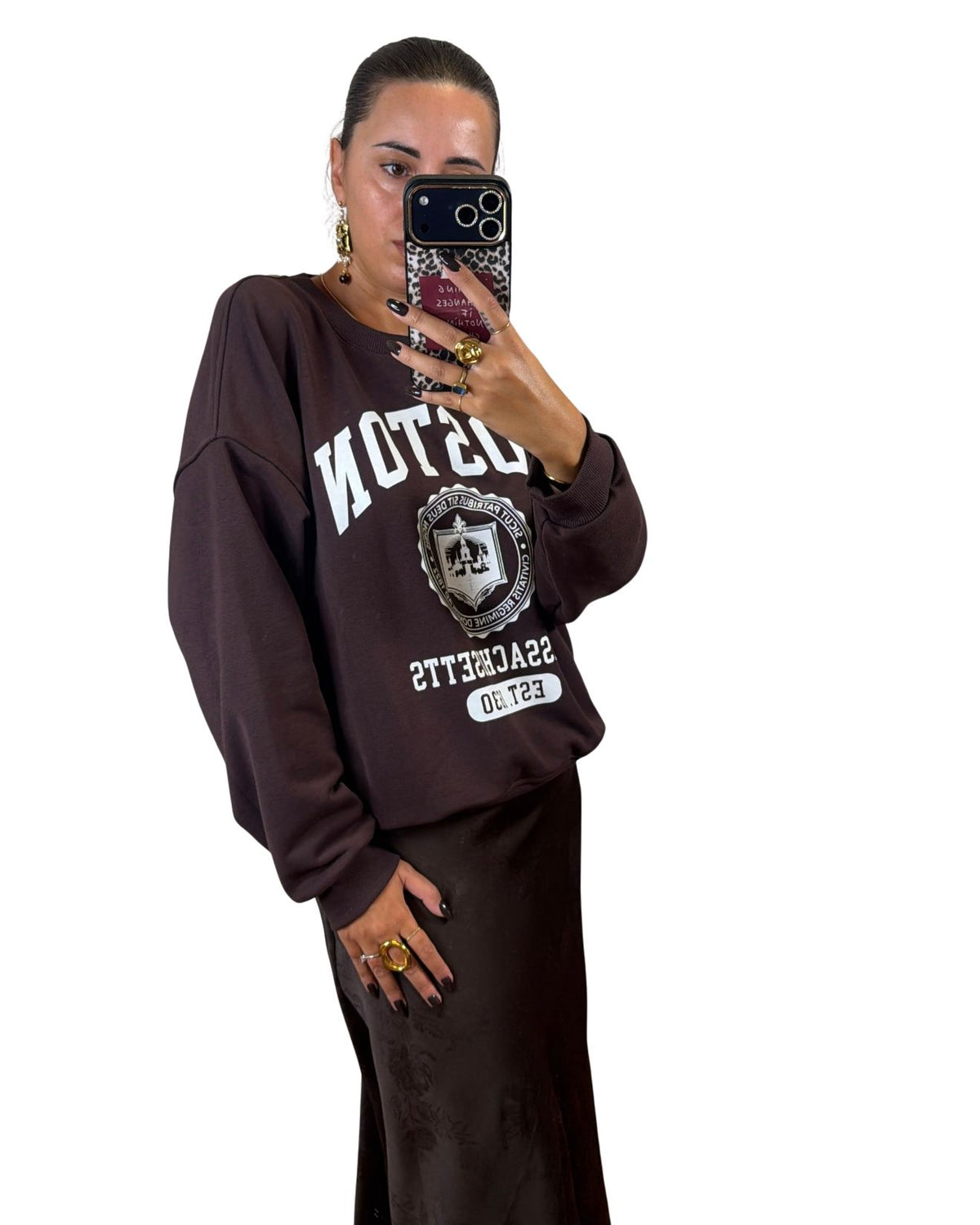 Felpa college cioccolato