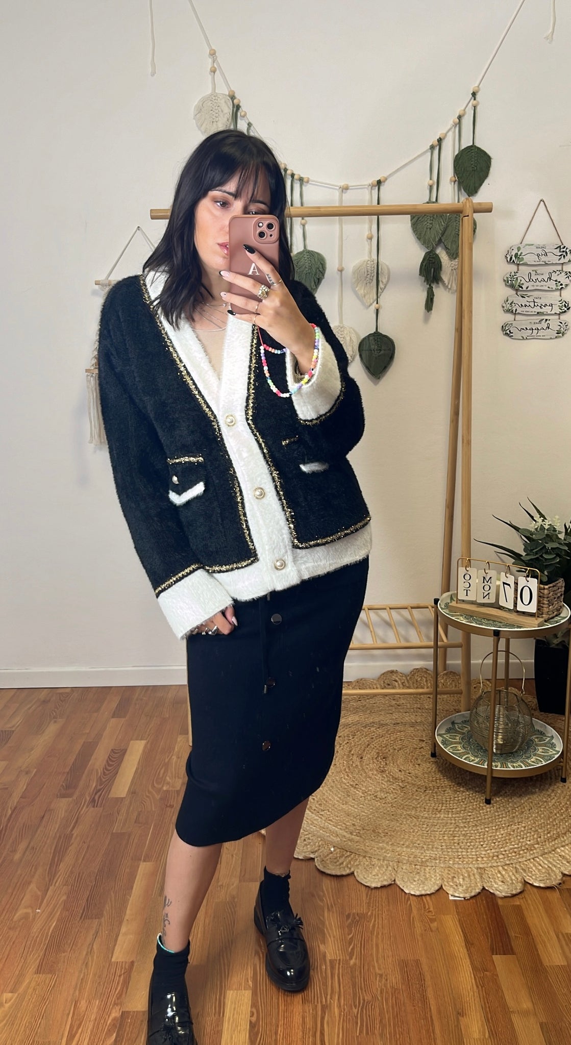 Cardigan Ines nero e bianco