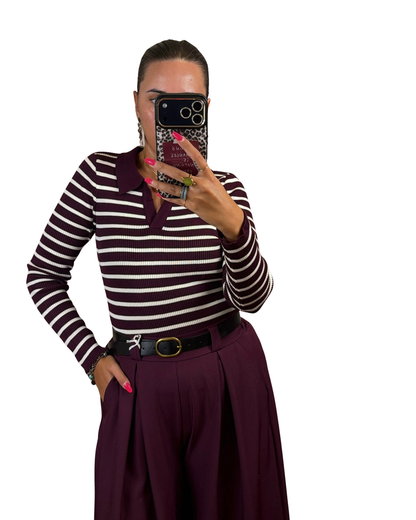 Polo righe prugna