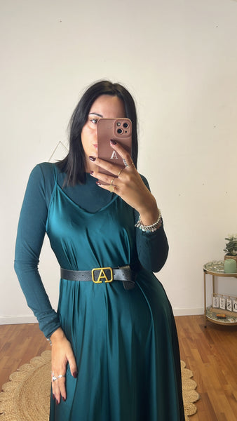 Abito slip dress verde bosco