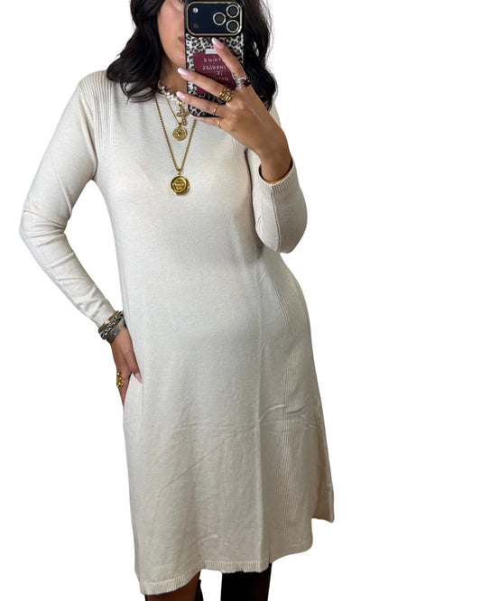 Abito maglia beige