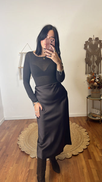 Gonna satin cioccolato fondente peso invernale