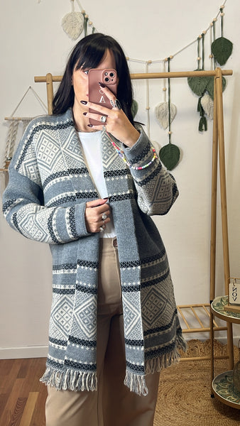 Maxi cardigan azteco grigio