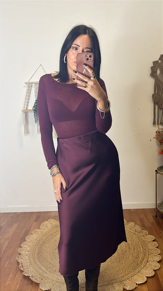 Gonna satin burgundy peso invernale