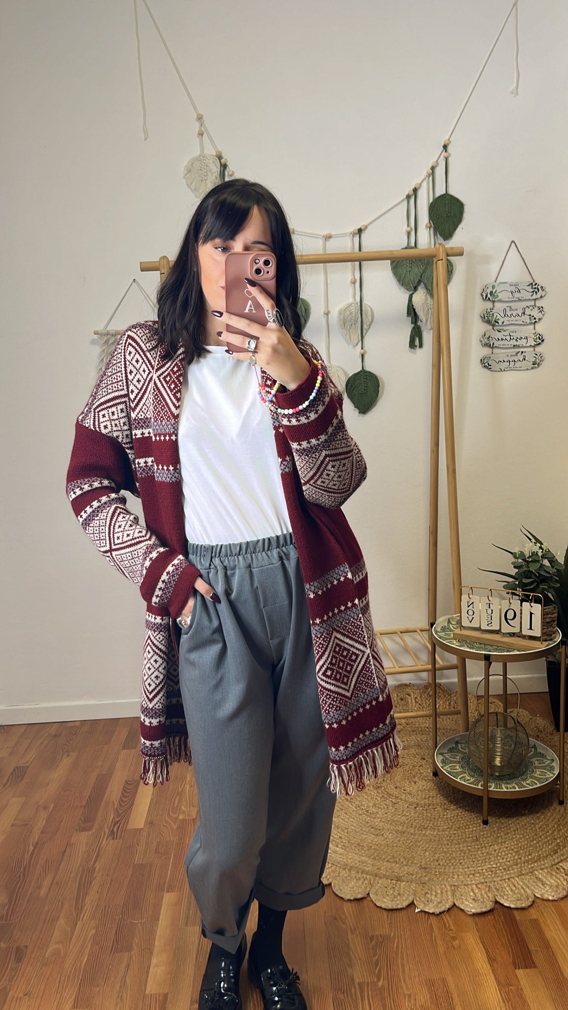 Maxi cardigan azteco bordeaux