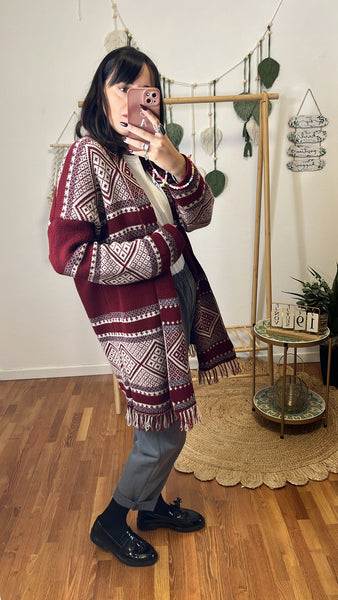 Maxi cardigan azteco bordeaux