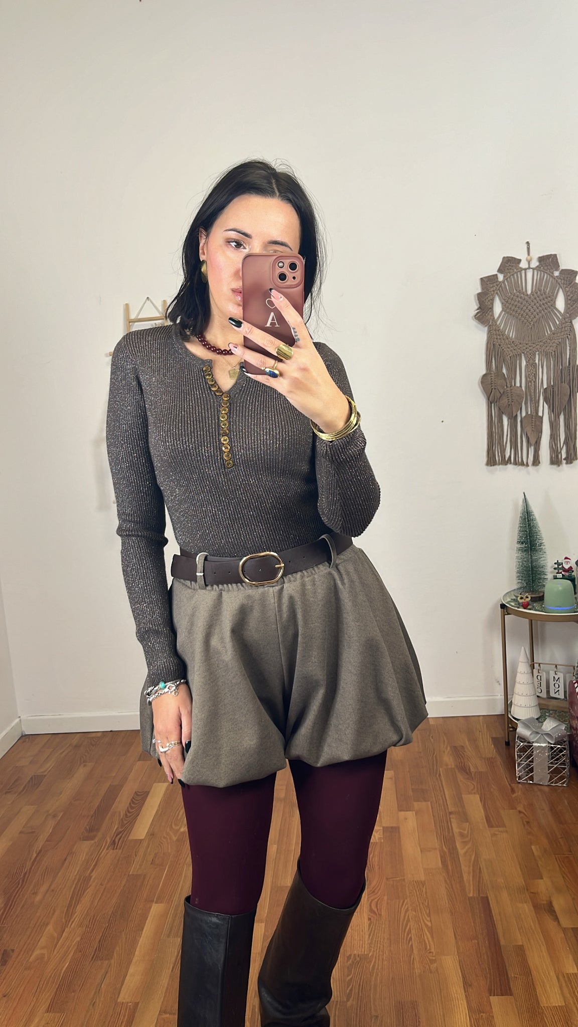 Maglia serafino lurex caffè