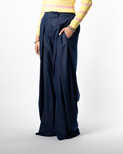 Pantalone palazzo denim scuro