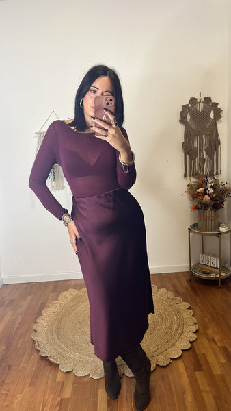 Gonna satin burgundy peso invernale