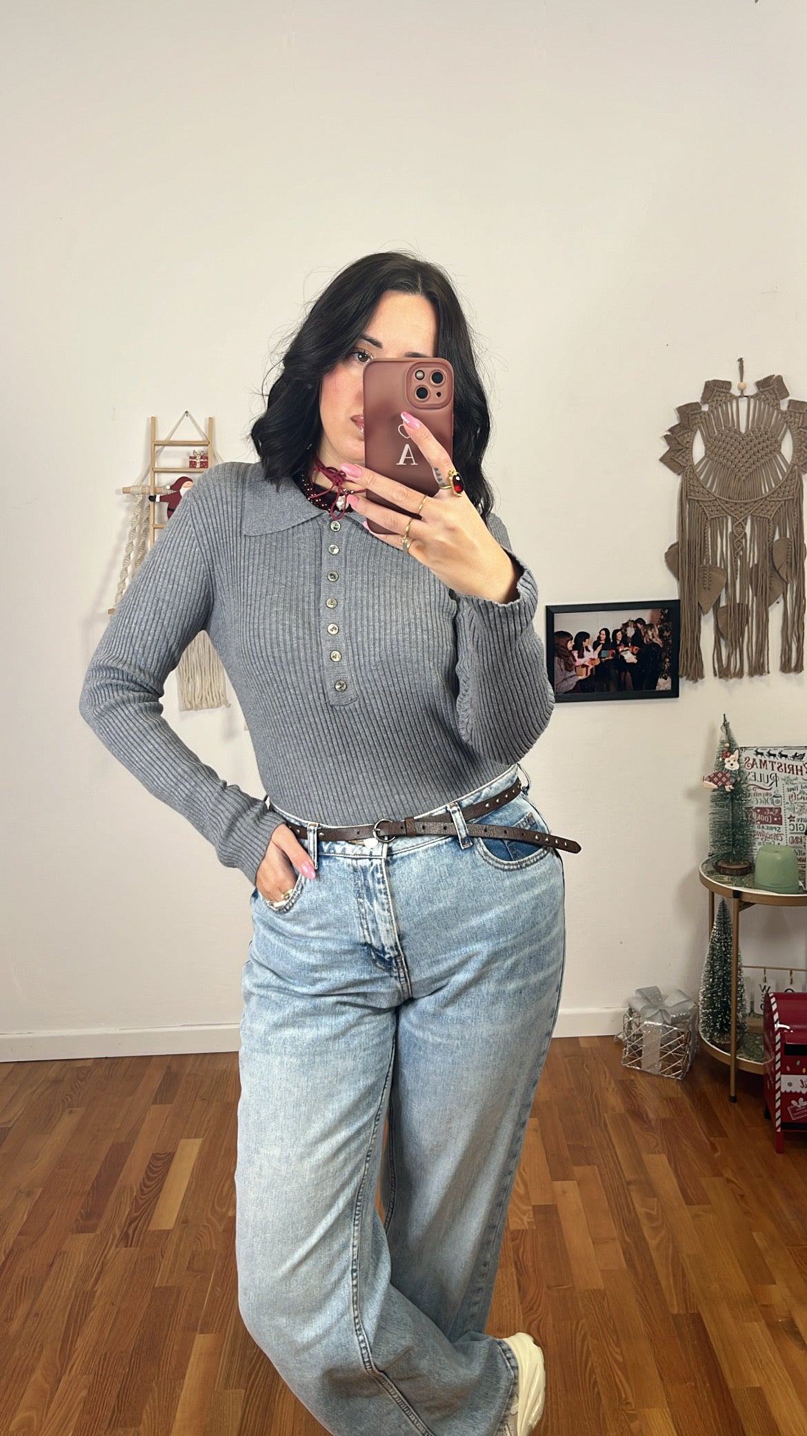 Polo costine grigio