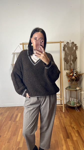 Maglione Anita cioccolato e tortora