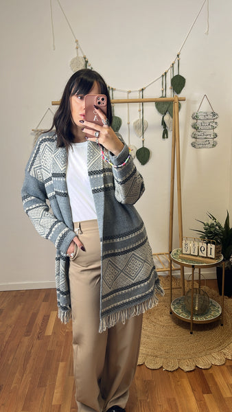 Maxi cardigan azteco grigio