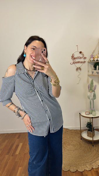 Camicia Virginia bianca e blu