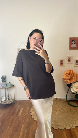 T-shirt basic lunga cioccolato