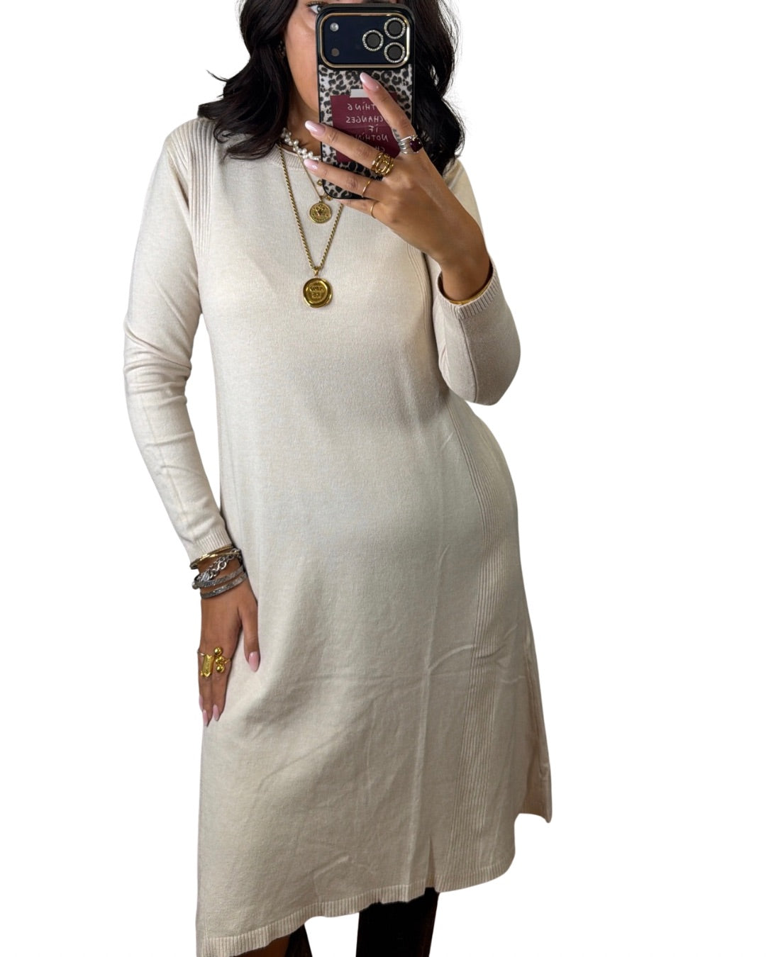 Abito maglia beige