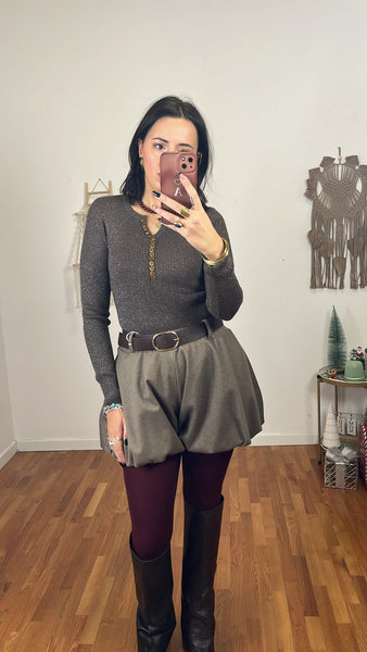 Maglia serafino lurex caffè