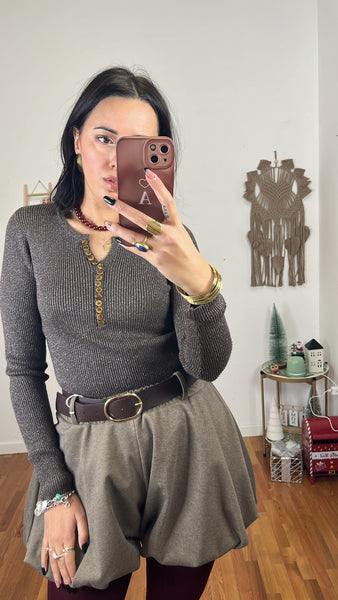 Maglia serafino lurex caffè