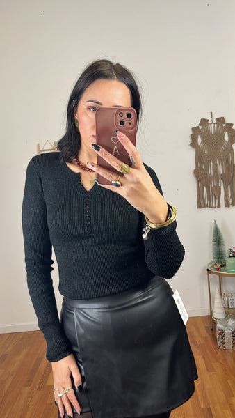 Maglia serafino lurex nero