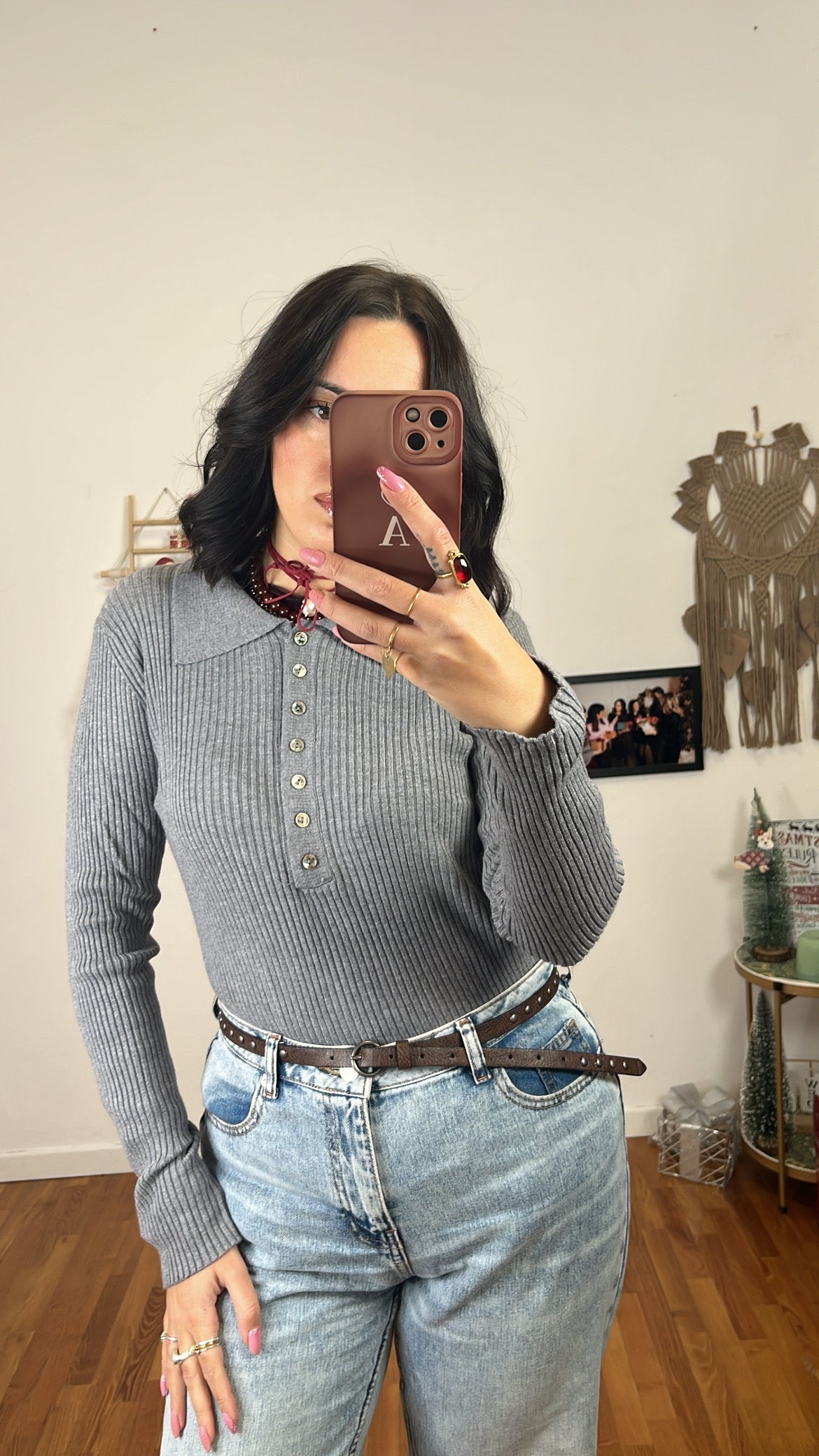 Polo costine grigio