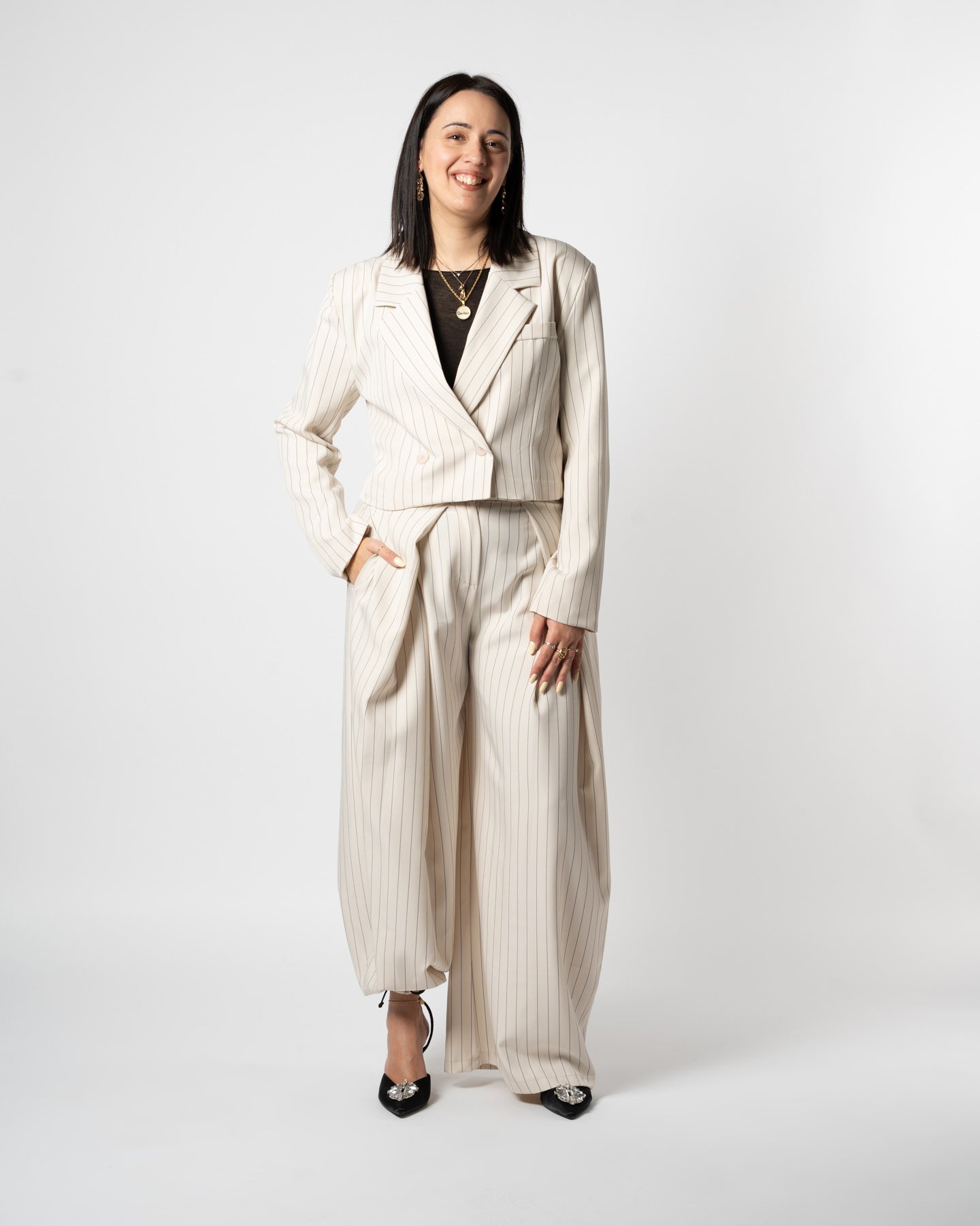 Coordinato gessato beige