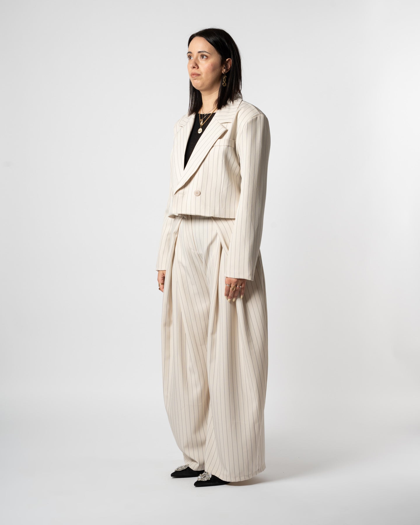 Coordinato gessato beige