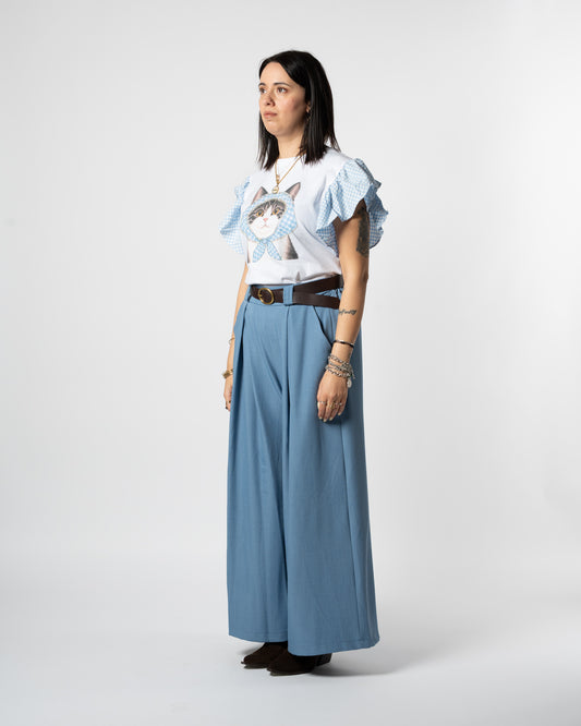 T-shirt celeste gatto
